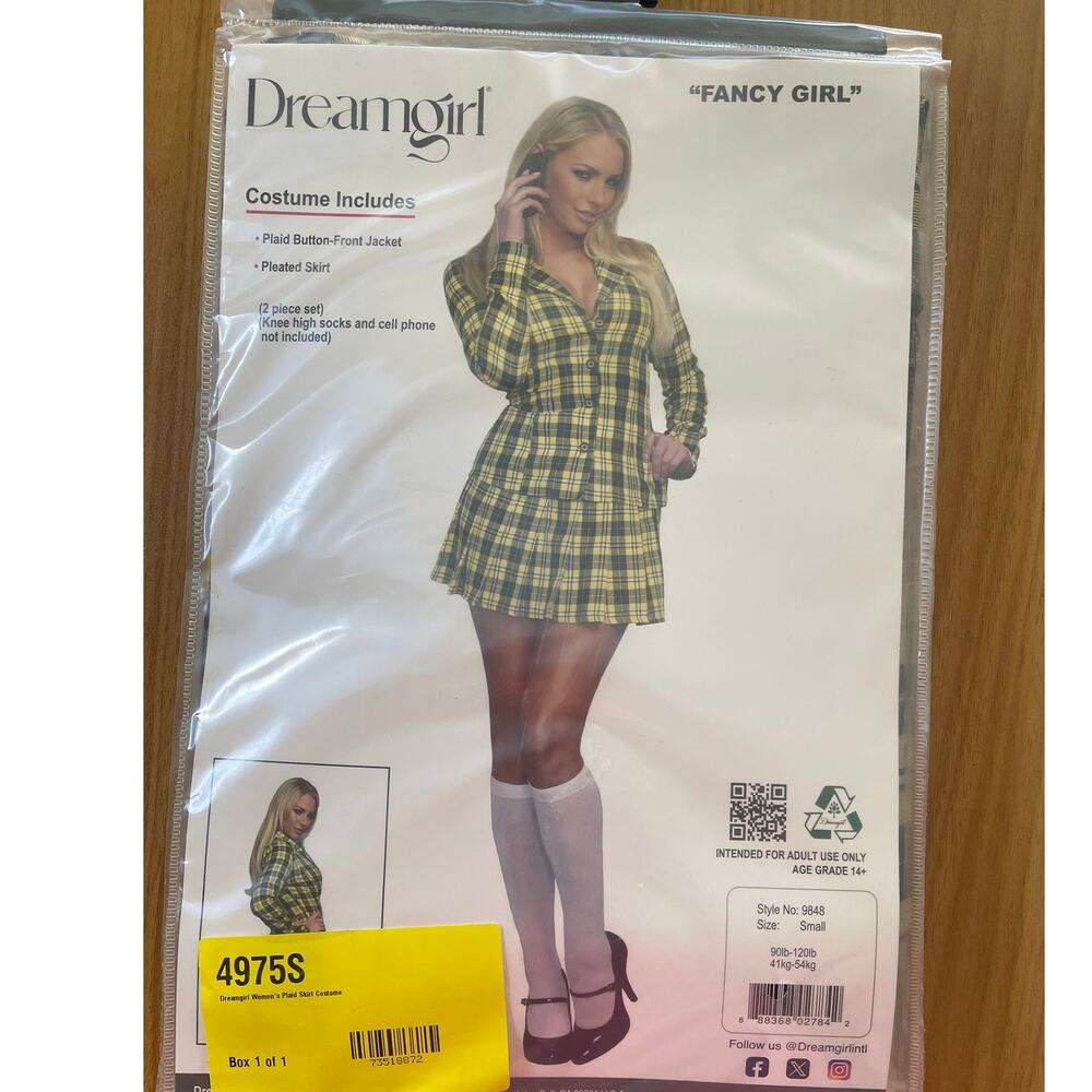 New Small Clueless School Girl Plaid Costume Includes Jacket and Pleated Skirt